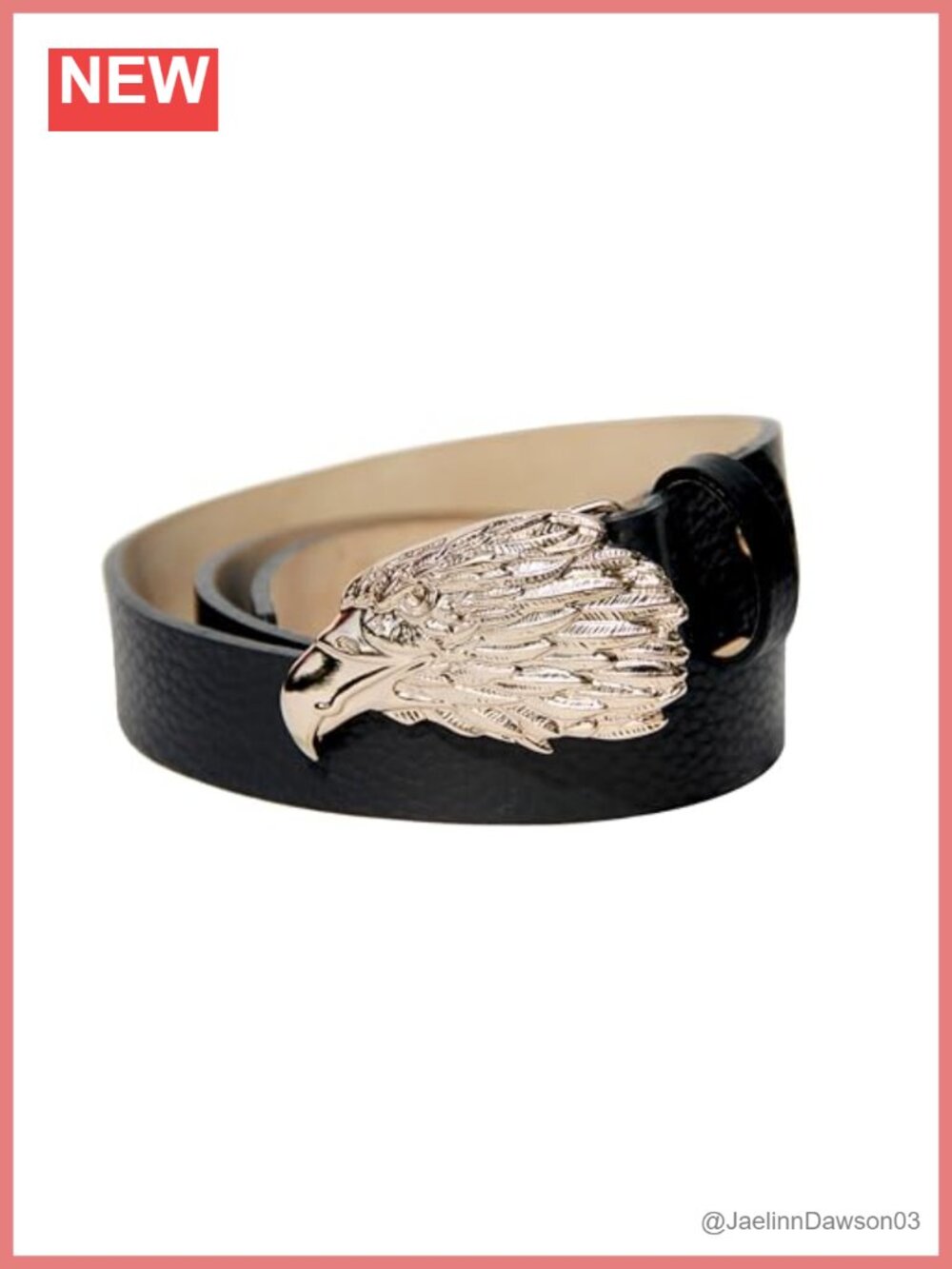 Genuine Leather Western Belt with Golden Eagle Head Buckle